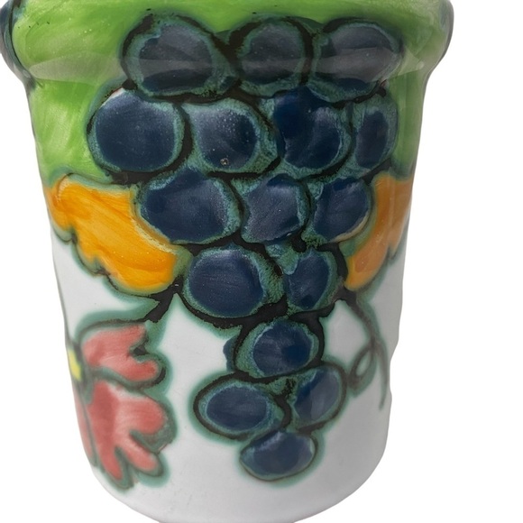 Celina Signed Hand painted Portugal 6” Lidded Jar Grape Floral EUC - Picture 3 of 8